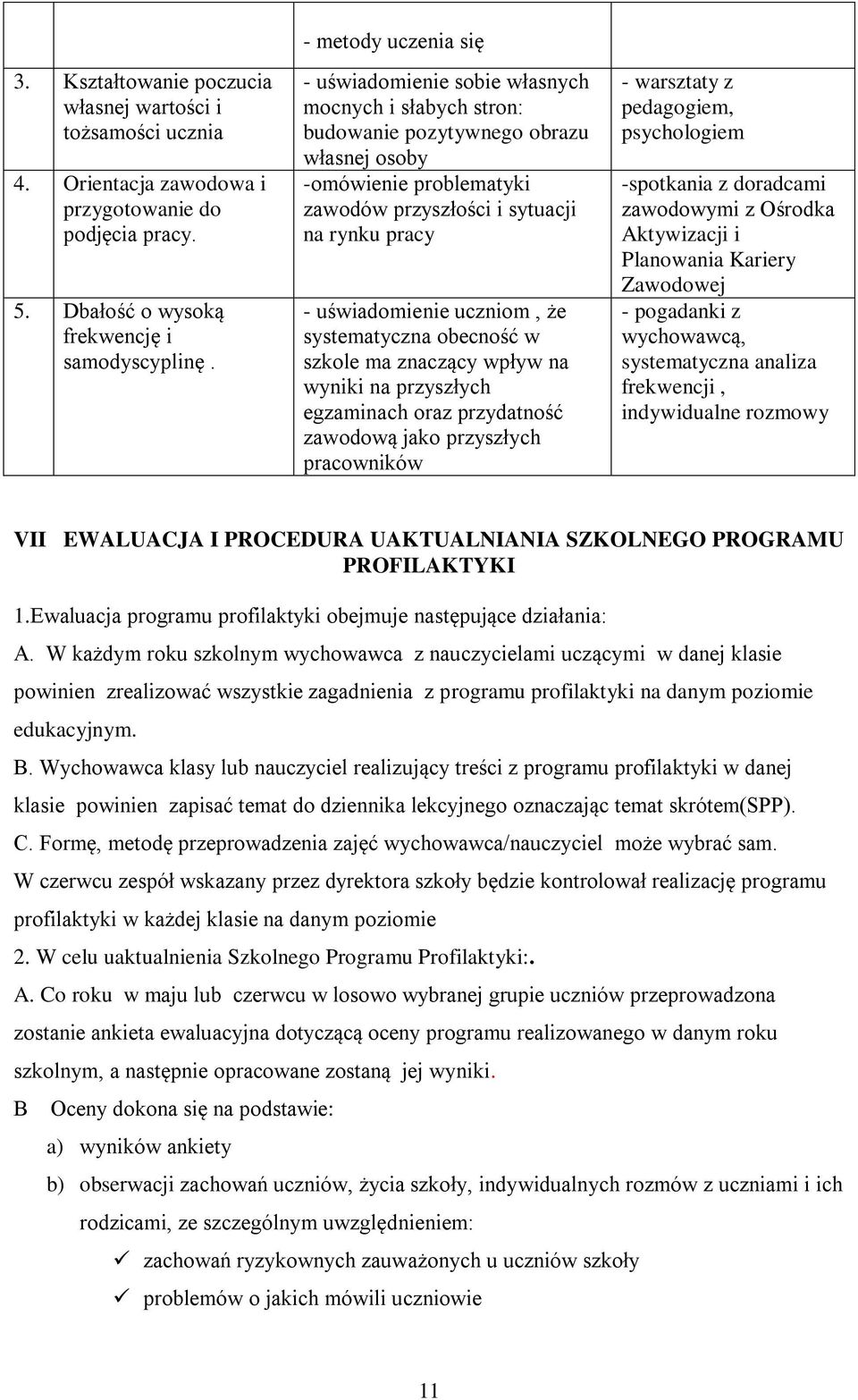 uświadomienie uczniom, że systematyczna obecność w szkole ma znaczący wpływ na wyniki na przyszłych egzaminach oraz przydatność zawodową jako przyszłych pracowników - warsztaty z pedagogiem,