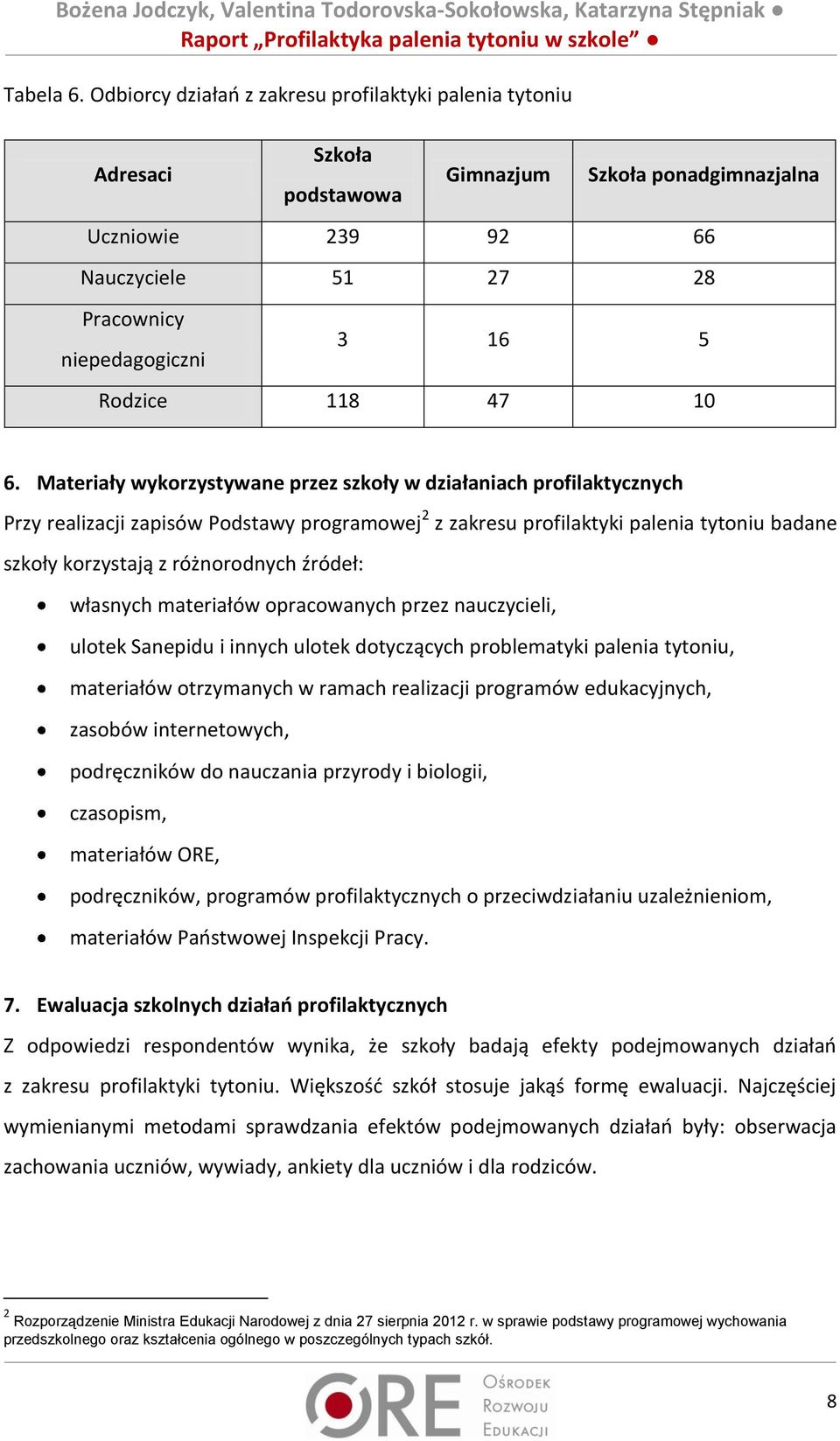 Materiały wykorzystywane przez szkoły w działaniach profilaktycznych Przy realizacji zapisów Podstawy programowej 2 z zakresu profilaktyki palenia tytoniu badane szkoły korzystają z różnorodnych