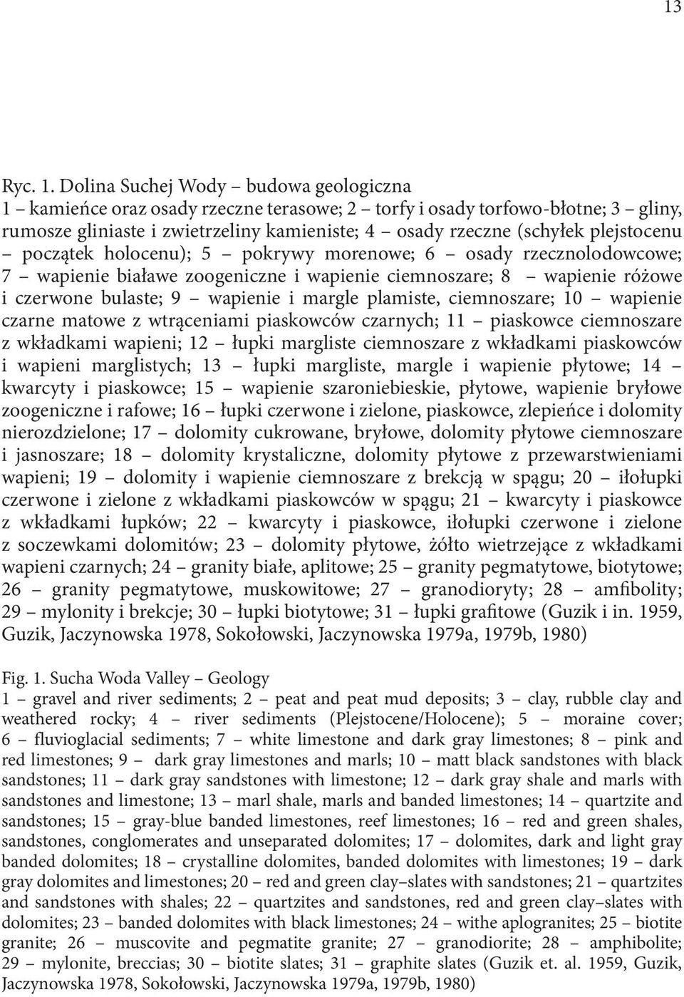 plejstocenu początek holocenu); 5 pokrywy morenowe; 6 osady rzecznolodowcowe; 7 wapienie białawe zoogeniczne i wapienie ciemnoszare; 8 wapienie różowe i czerwone bulaste; 9 wapienie i margle