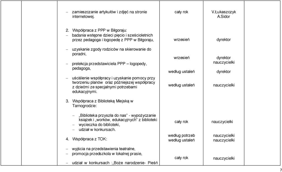 PPP logopedy, pedagoga, u ci lenie współpracy i uzyskanie pomocy przy tworzeniu planów oraz późniejszej współpracy z dziećmi ze specjalnymi potrzebami edukacyjnymi. 3.