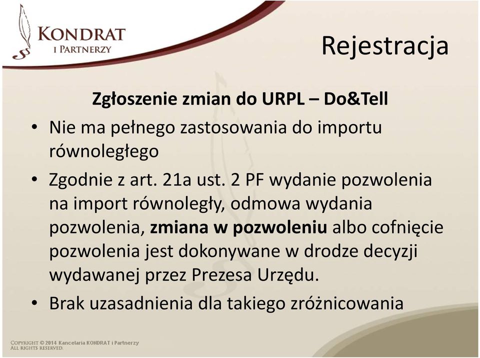 2 PF wydanie pozwolenia na import równoległy, odmowa wydania pozwolenia, zmiana w