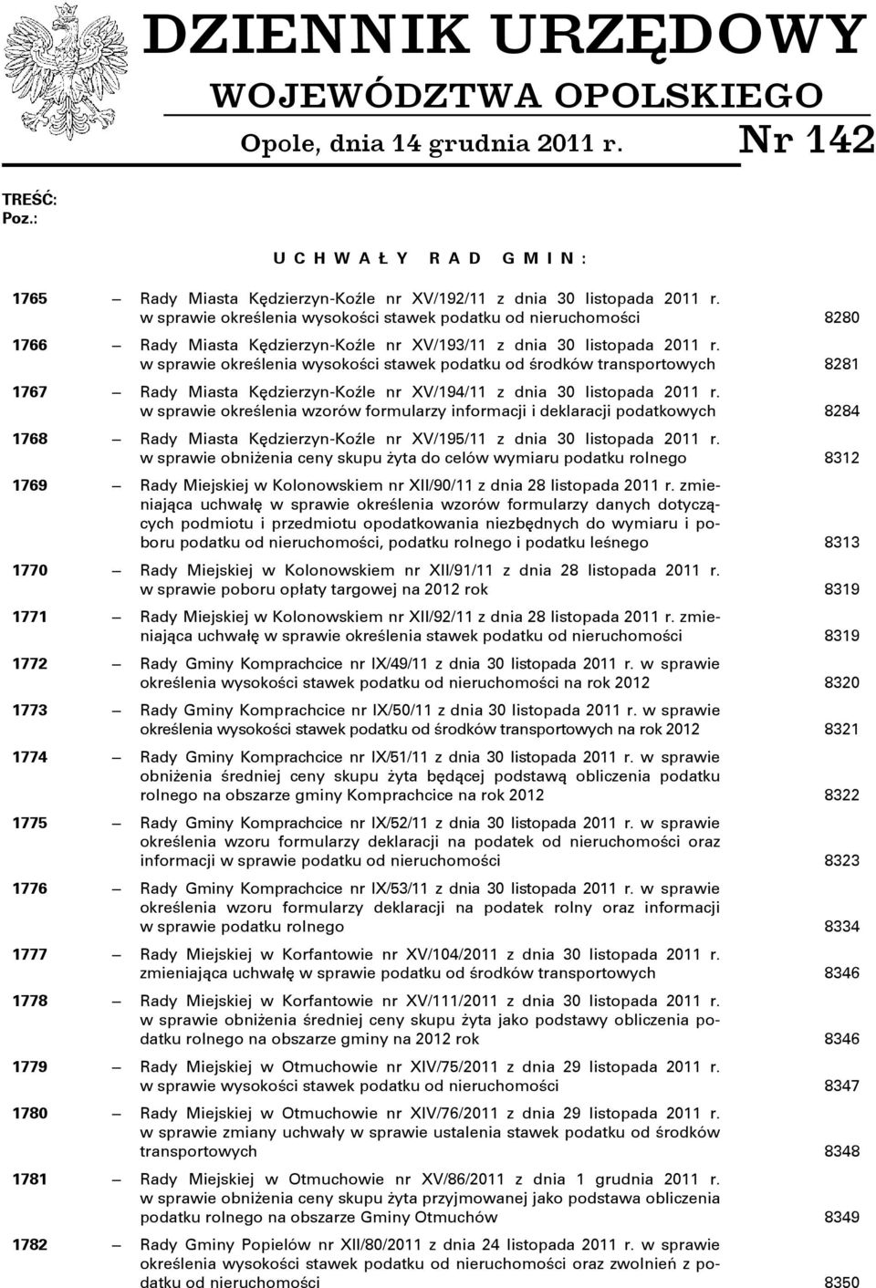 w sprawie określenia wysokości stawek podatku od środków transportowych 8281 1767 Rady Miasta Kędzierzyn-Koźle nr XV/194/11 z dnia 30 listopada 2011 r.