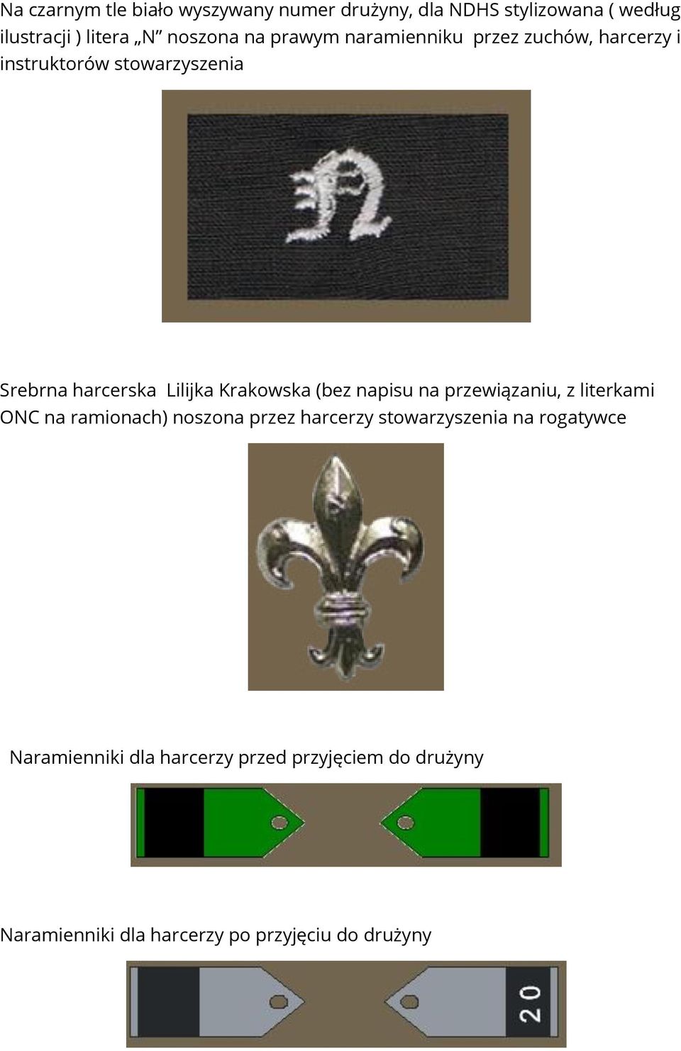 Krakowska (bez napisu na przewiązaniu, z literkami ONC na ramionach) noszona przez harcerzy stowarzyszenia
