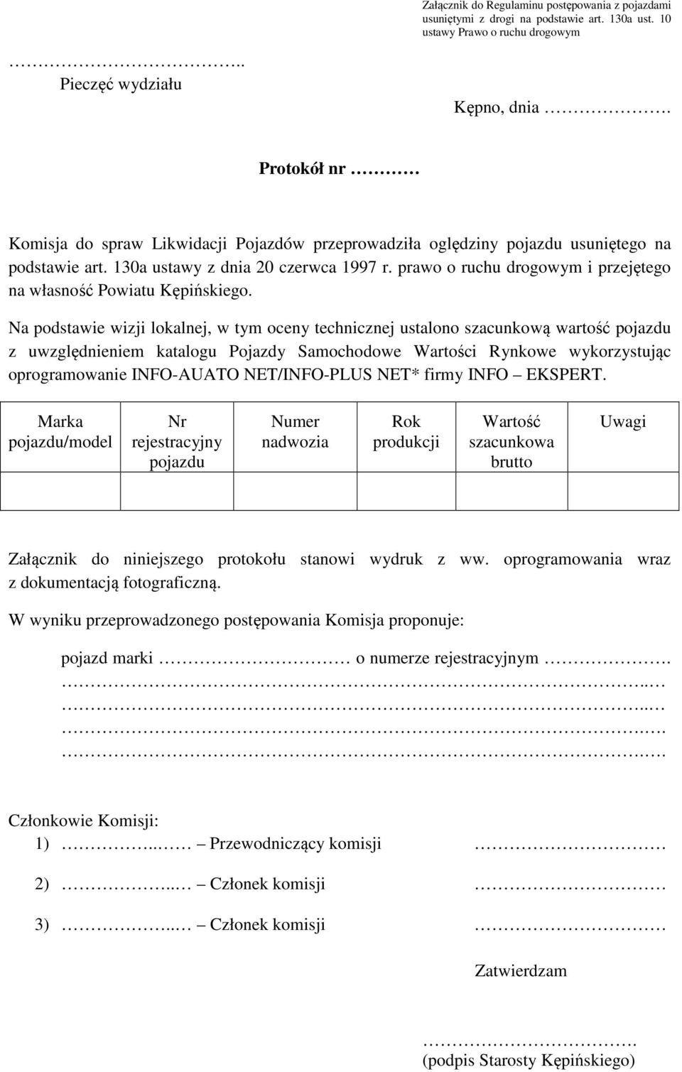 prawo o ruchu drogowym i przejętego na własność Powiatu Kępińskiego.