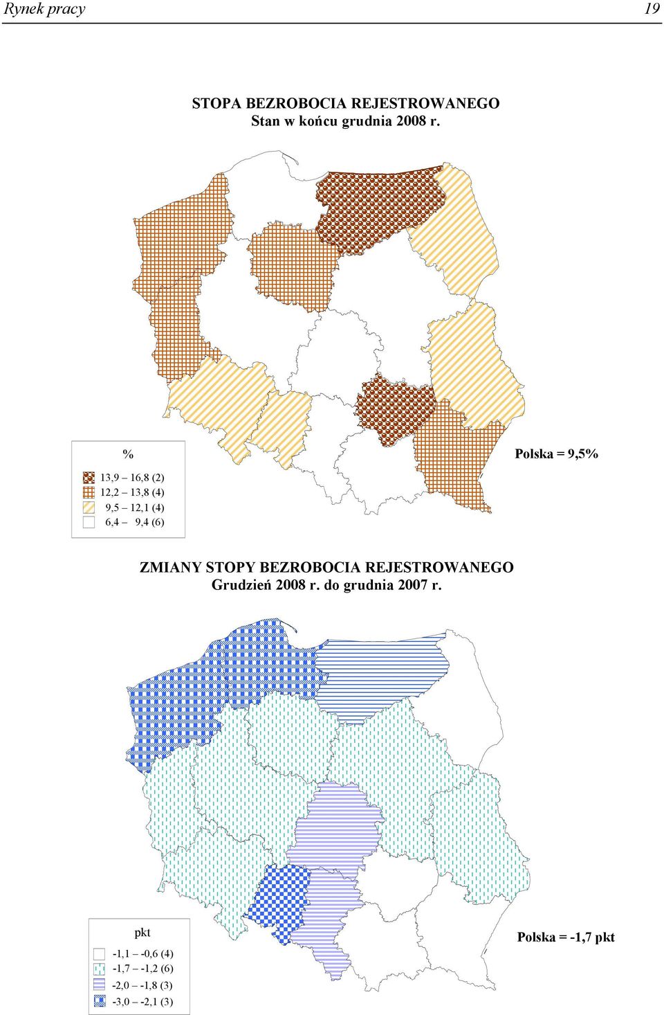 ZMIANY STOPY BEZROBOCIA REJESTROWANEGO Grudzień 2008 r. do grudnia 2007 r.