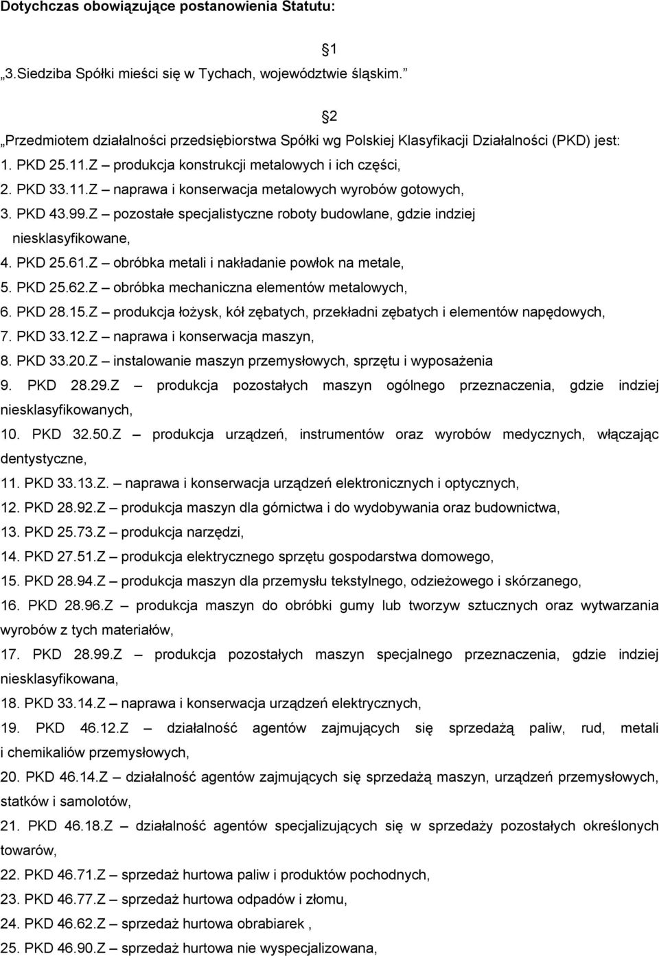 PKD 43.99.Z pozostałe specjalistyczne roboty budowlane, gdzie indziej niesklasyfikowane, 4. PKD 25.61.Z obróbka metali i nakładanie powłok na metale, 5. PKD 25.62.