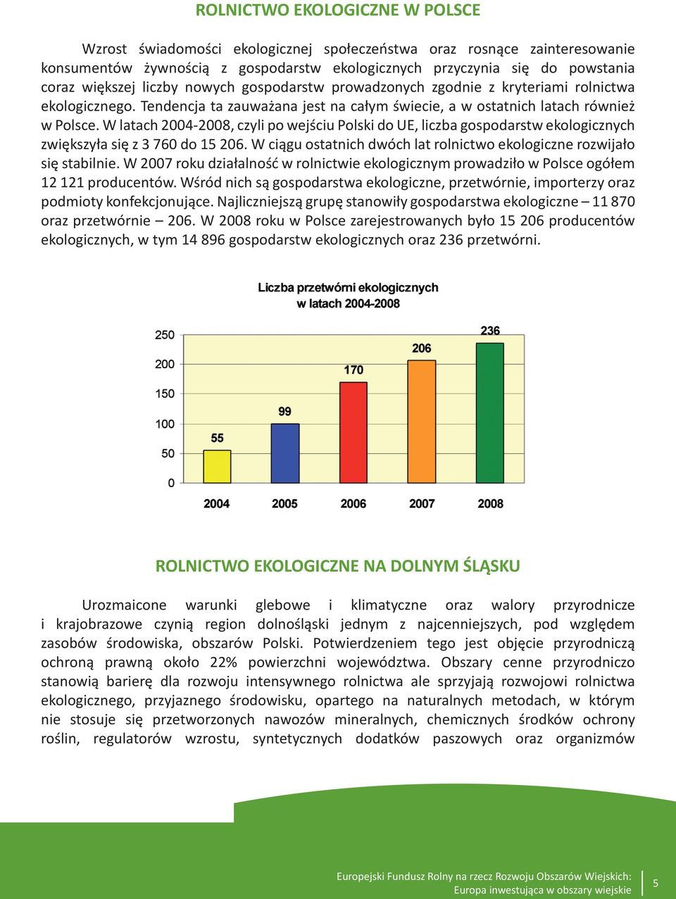 W latach 2004-2008, czyli po wejściu Polski do UE, liczba gospodarstw ekologicznych zwiększyła się z 3 760 do 15 206. W ciągu ostatnich dwóch lat rolnictwo ekologiczne rozwijało się stabilnie.