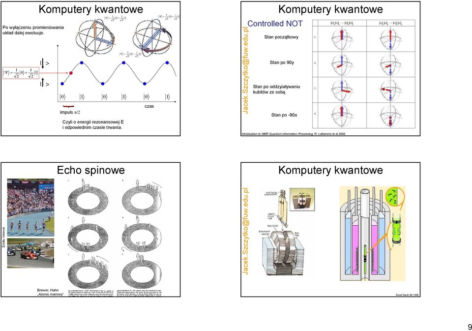 Ψ = 2 + Ψ 2 = i 2 2 czas Ψ = i + 2 2 Controlled NOT Stan początkowy Stan po 9y Stan po oddzyiaływaniu