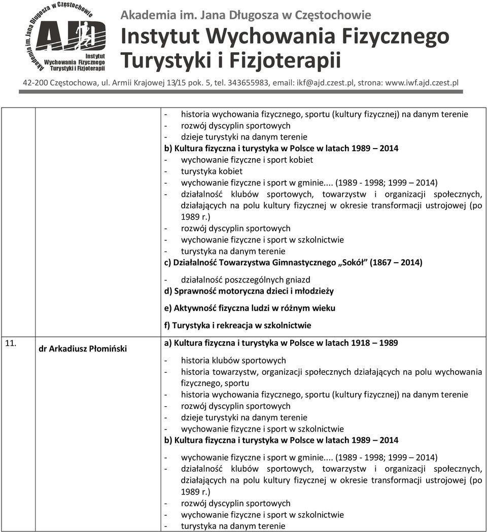 .. (1989-1998; 1999 2014) - działalność klubów sportowych, towarzystw i organizacji społcznych, działających na polu kultury fizycznj w okrsi transformacji ustrojowj (po 1989 r.