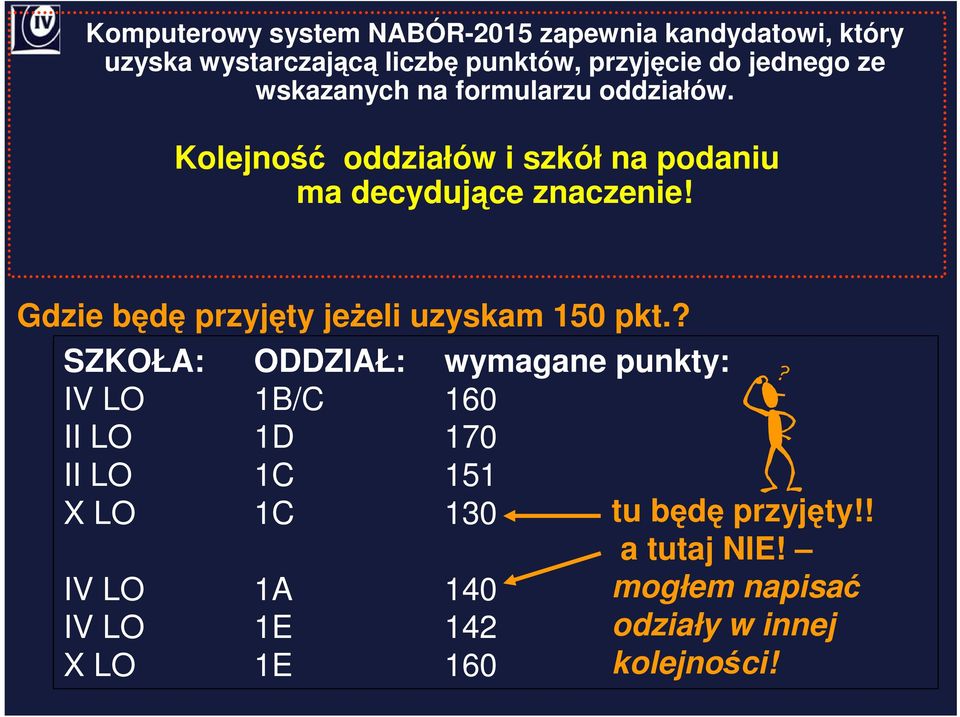 Gdzie będę przyjęty jeŝeli uzyskam 150 pkt.