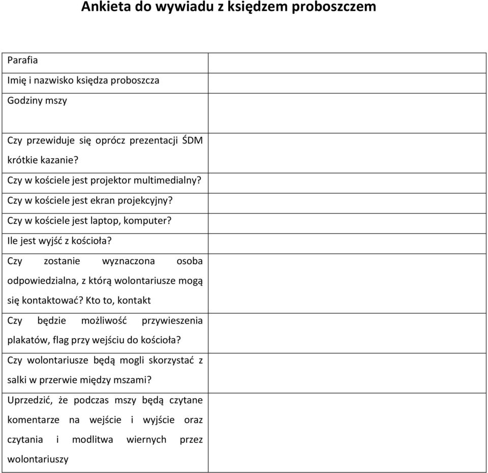 Czy zostanie wyznaczona osoba odpowiedzialna, z którą wolontariusze mogą się kontaktować?