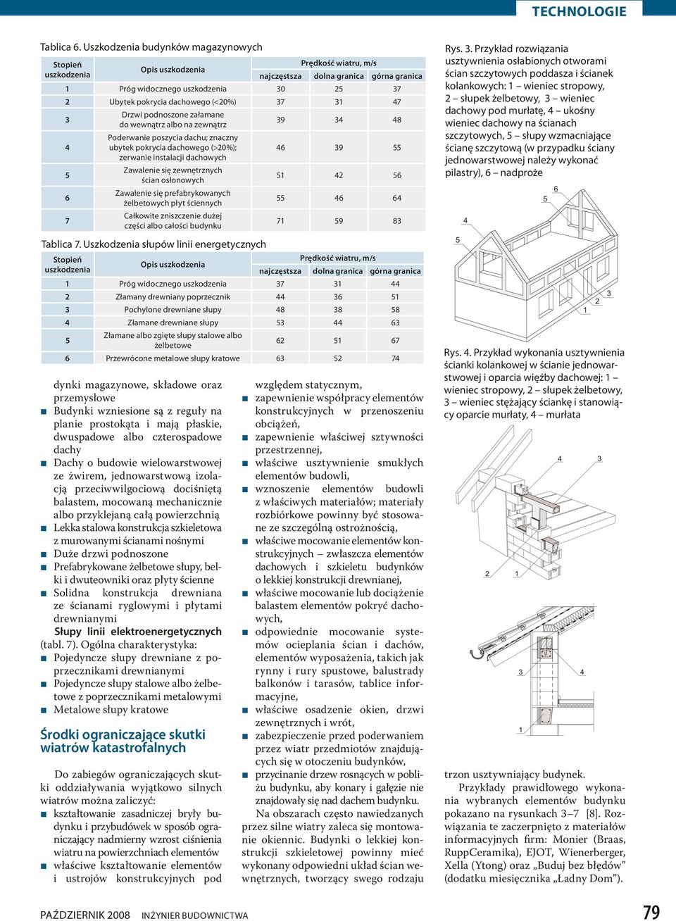 instalacji dachowych 9 Zawalenie się zewnęznych ścian osłonowych Zawalenie się prefabrykowanych żelbetowych płyt ściennych Całkowite zniszczenie dużej części albo całości budynku 9 8 Złamany