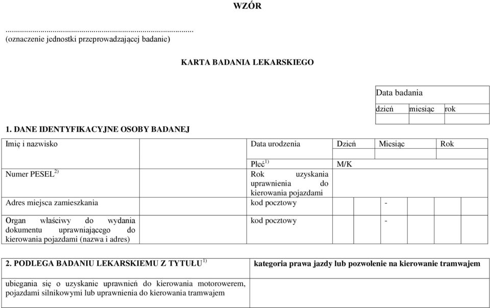 uprawnienia do kierowania pojazdami Adres miejsca zamieszkania kod pocztowy - Organ właściwy do wydania dokumentu uprawniającego do kierowania pojazdami (nazwa i