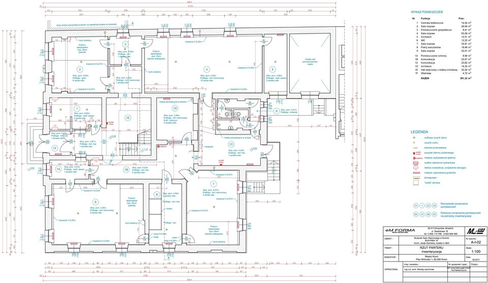 63,29 m 2 5 Archiwum 12,51 m 2 6 WC 12,22 m 2 7 Sala rozpraw 35,91 m 2 8 Pokój aresztantów 18,49 m 2 9 Sala