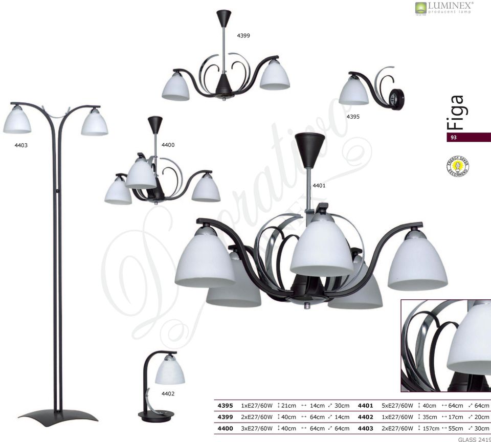 2xE27/60W 23cm 40cm 3831 1xE27/60W 40cm 23cm 3829