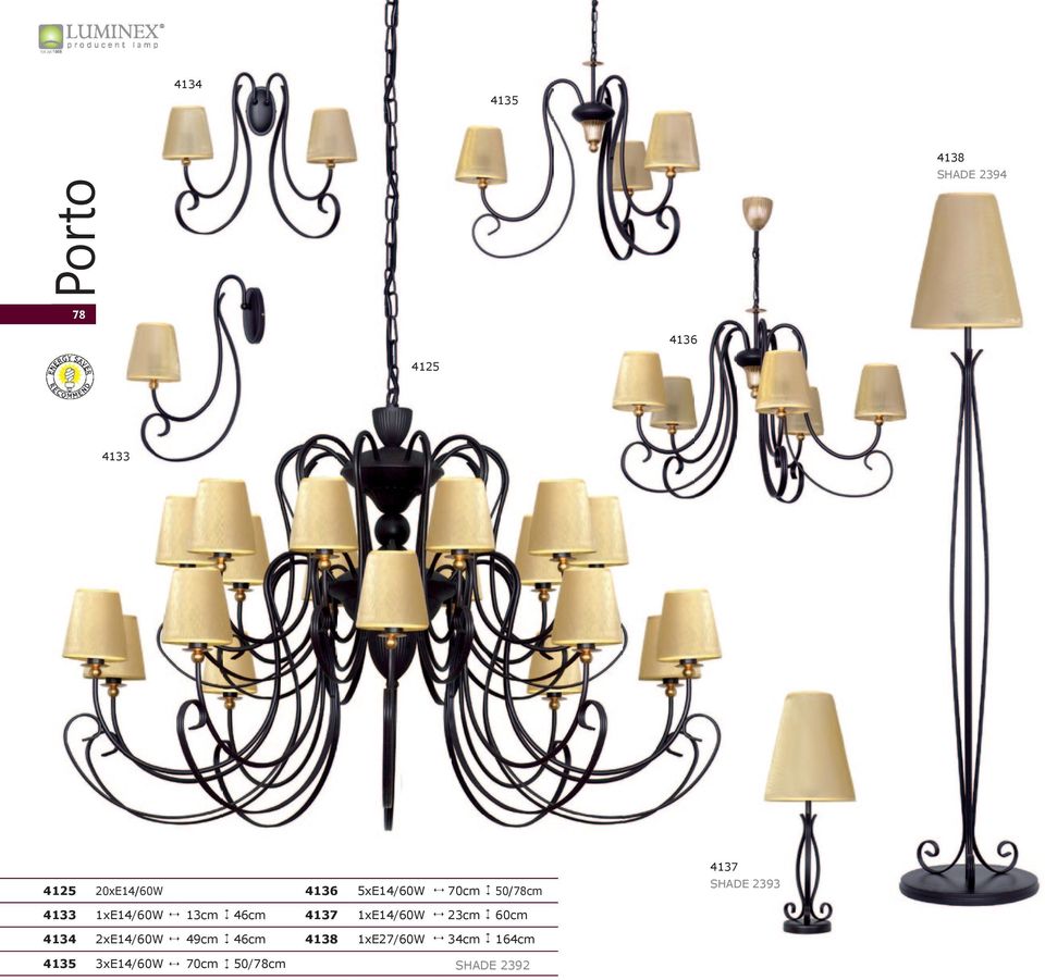 3xE14/60W 173cm 42cm 1482 5xE14/60W 65-86cm 64cm GLASS 2281