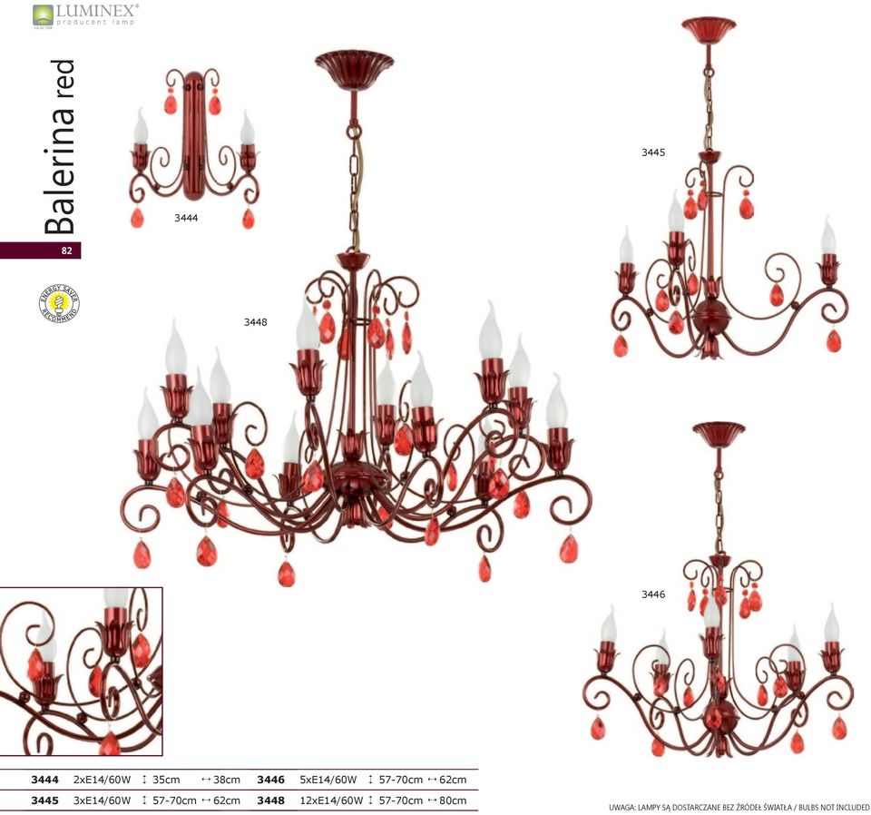 3435 2xE14/60W 35cm 38cm 3436 3xE14/60W 57-70cm 62cm