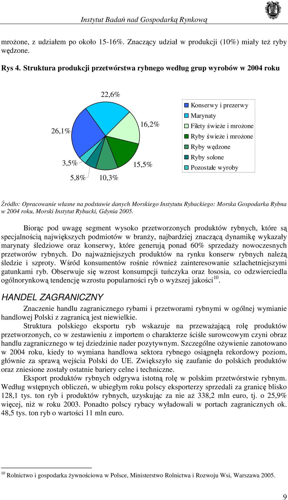 wędzone Ryby solone Pozostałe wyroby Źródło: Opracowanie własne na podstawie danych Morskiego Instytutu Rybackiego: Morska Gospodarka Rybna w 2004 roku, Morski Instytut Rybacki, Gdynia 2005.