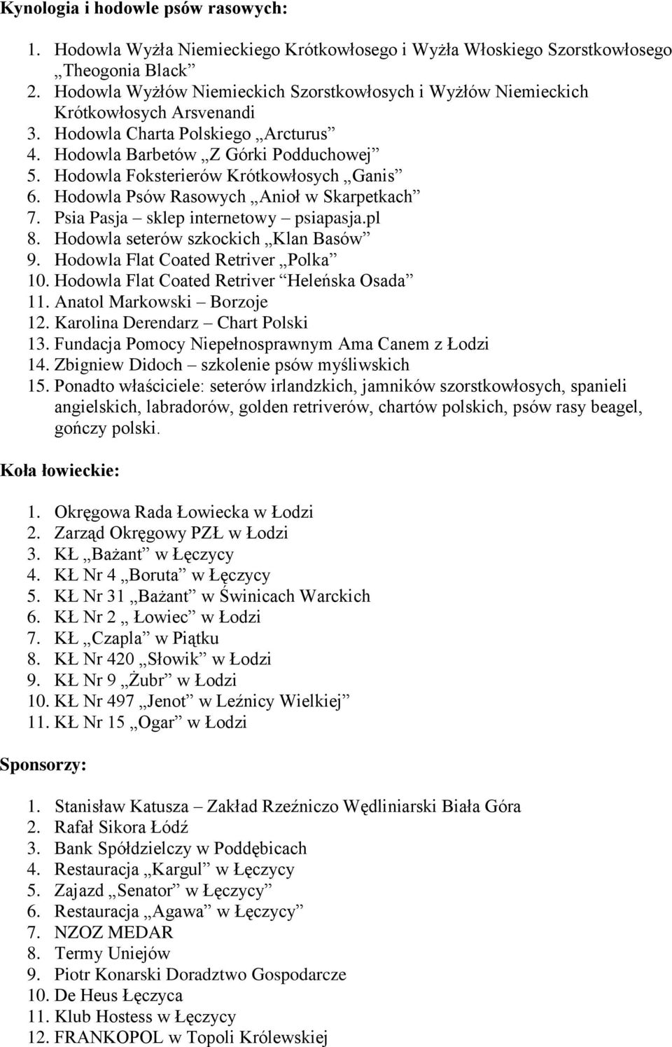 Hodowla Foksterierów Krótkowłosych Ganis 6. Hodowla Psów Rasowych Anioł w Skarpetkach 7. Psia Pasja sklep internetowy psiapasja.pl 8. Hodowla seterów szkockich Klan Basów 9.