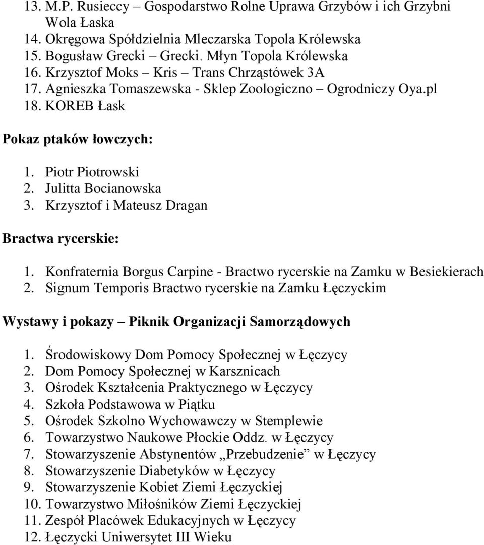 Krzysztof i Mateusz Dragan Bractwa rycerskie: 1. Konfraternia Borgus Carpine - Bractwo rycerskie na Zamku w Besiekierach 2.