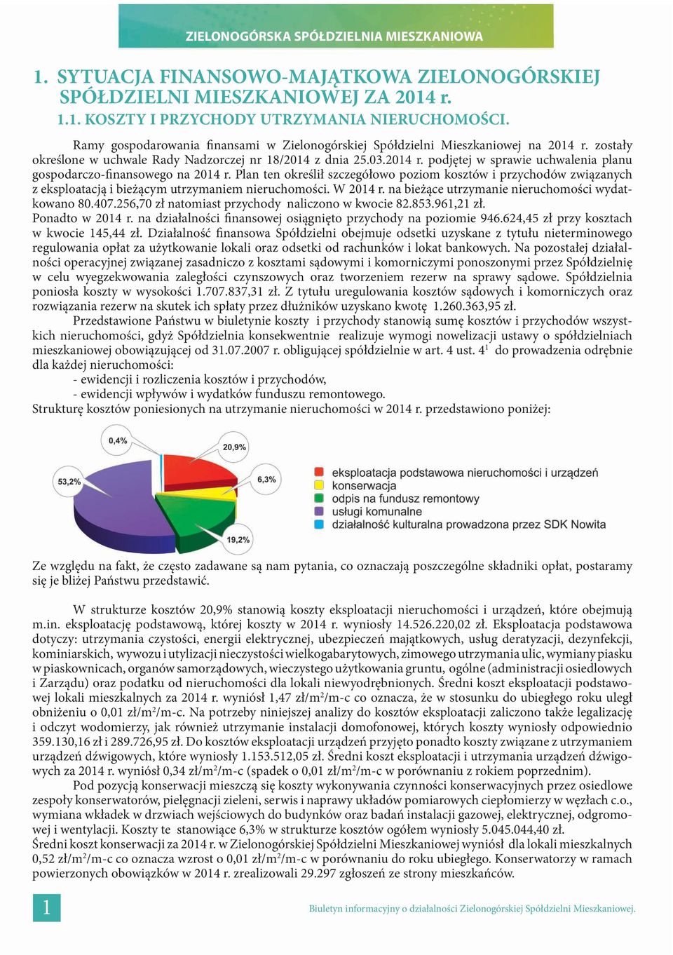 Plan ten określił szczegółowo poziom kosztów i przychodów związanych z eksploatacją i bieżącym utrzymaniem nieruchomości. W 2014 r. na bieżące utrzymanie nieruchomości wydatkowano 80.407.