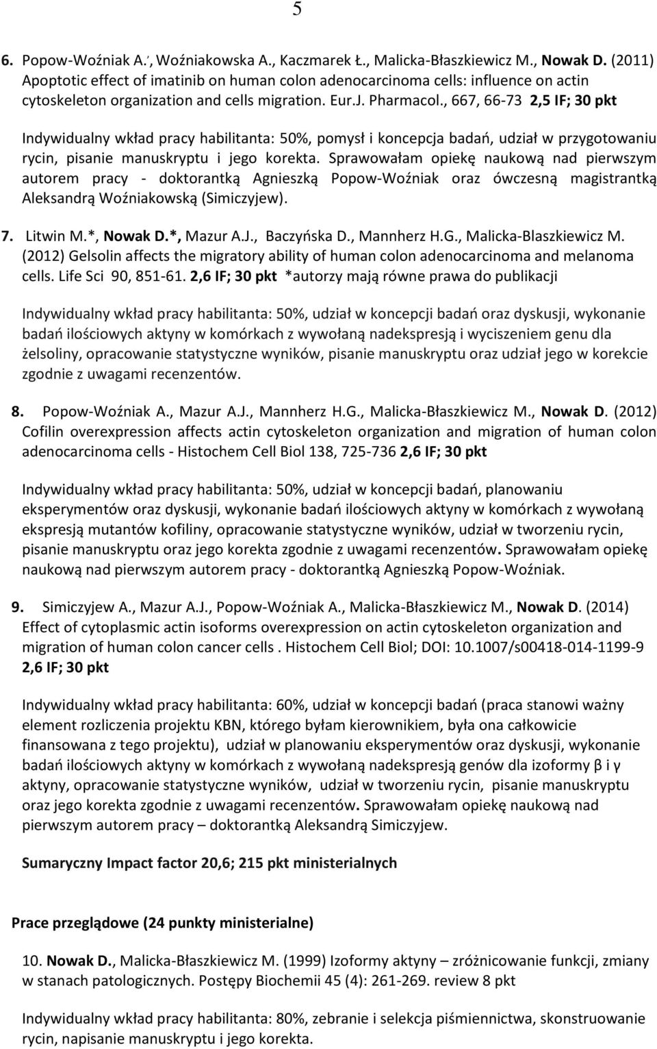 , 667, 66-73 2,5 IF; 30 pkt Indywidualny wkład pracy habilitanta: 50%, pomysł i koncepcja badań, udział w przygotowaniu rycin, pisanie manuskryptu i jego korekta.