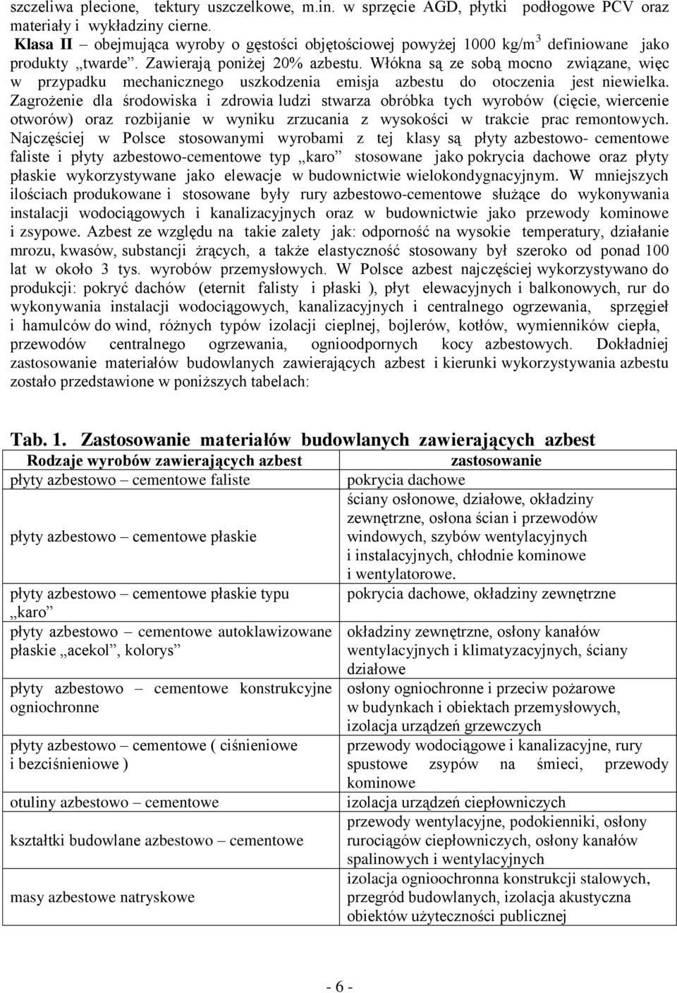 Włókna są ze sobą mocno związane, więc w przypadku mechanicznego uszkodzenia emisja azbestu do otoczenia jest niewielka.