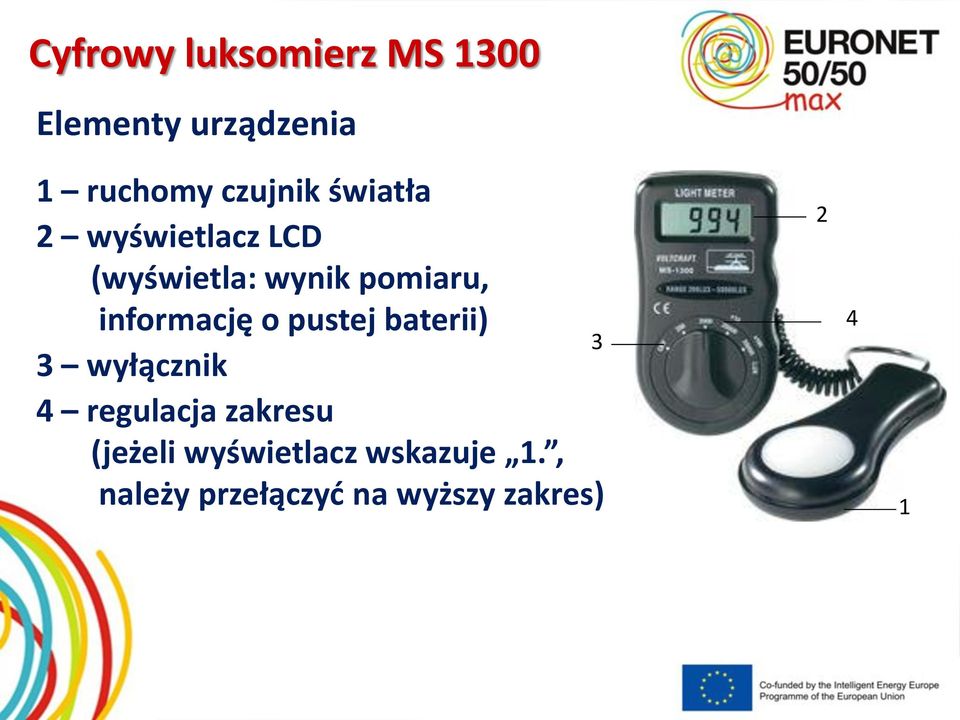 informację o pustej baterii) 3 wyłącznik 4 regulacja zakresu