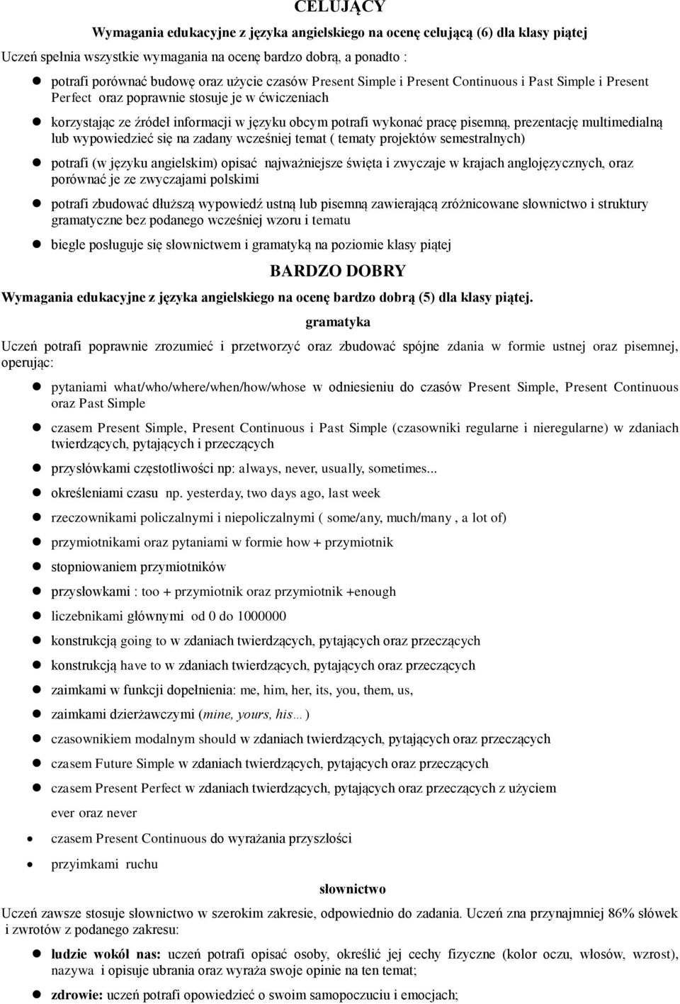 prezentację multimedialną lub wypowiedzieć się na zadany wcześniej temat ( tematy projektów semestralnych) potrafi (w języku angielskim) opisać najważniejsze święta i zwyczaje w krajach