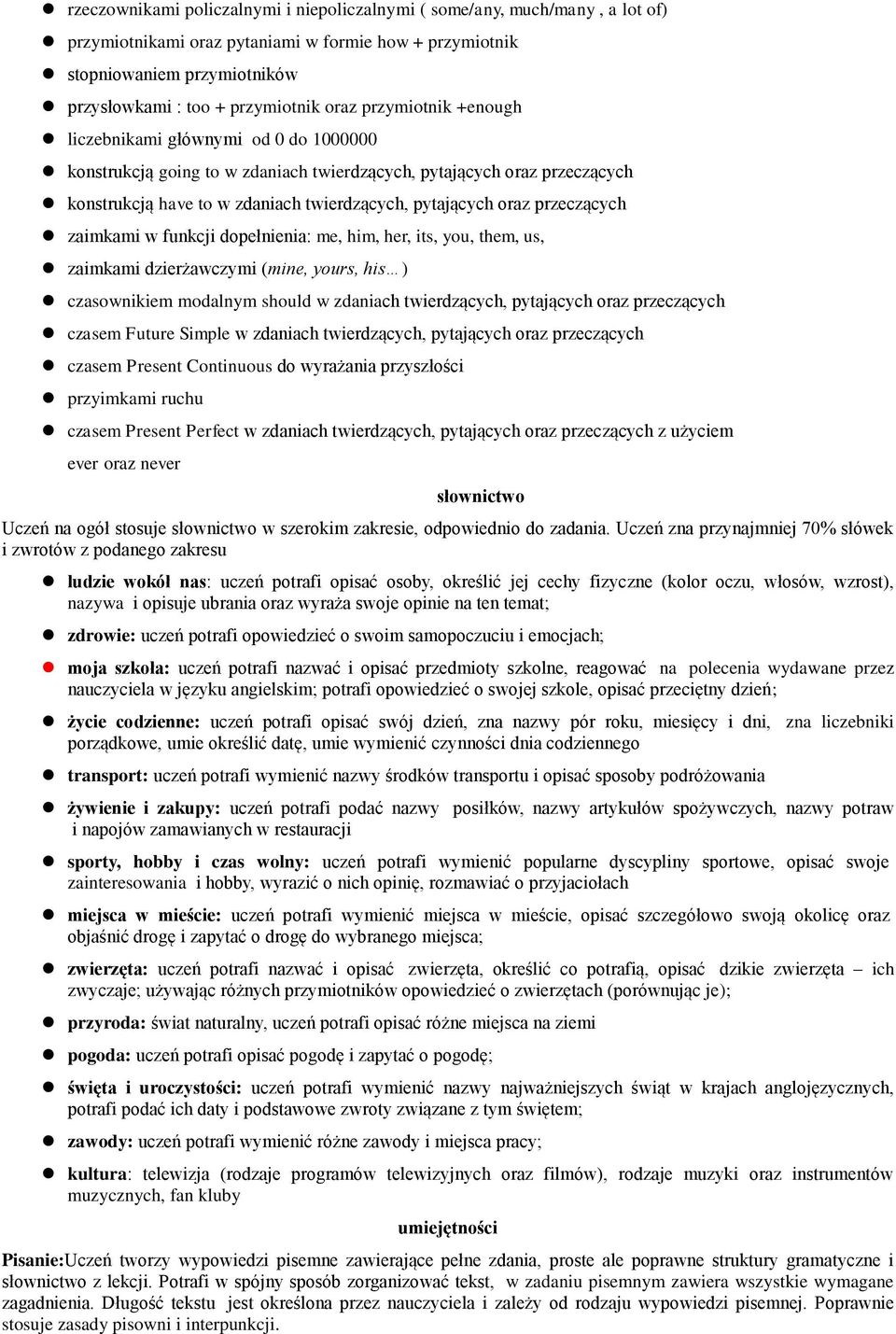 przeczących zaimkami w funkcji dopełnienia: me, him, her, its, you, them, us, zaimkami dzierżawczymi (mine, yours, his ) czasownikiem modalnym should w zdaniach twierdzących, pytających oraz