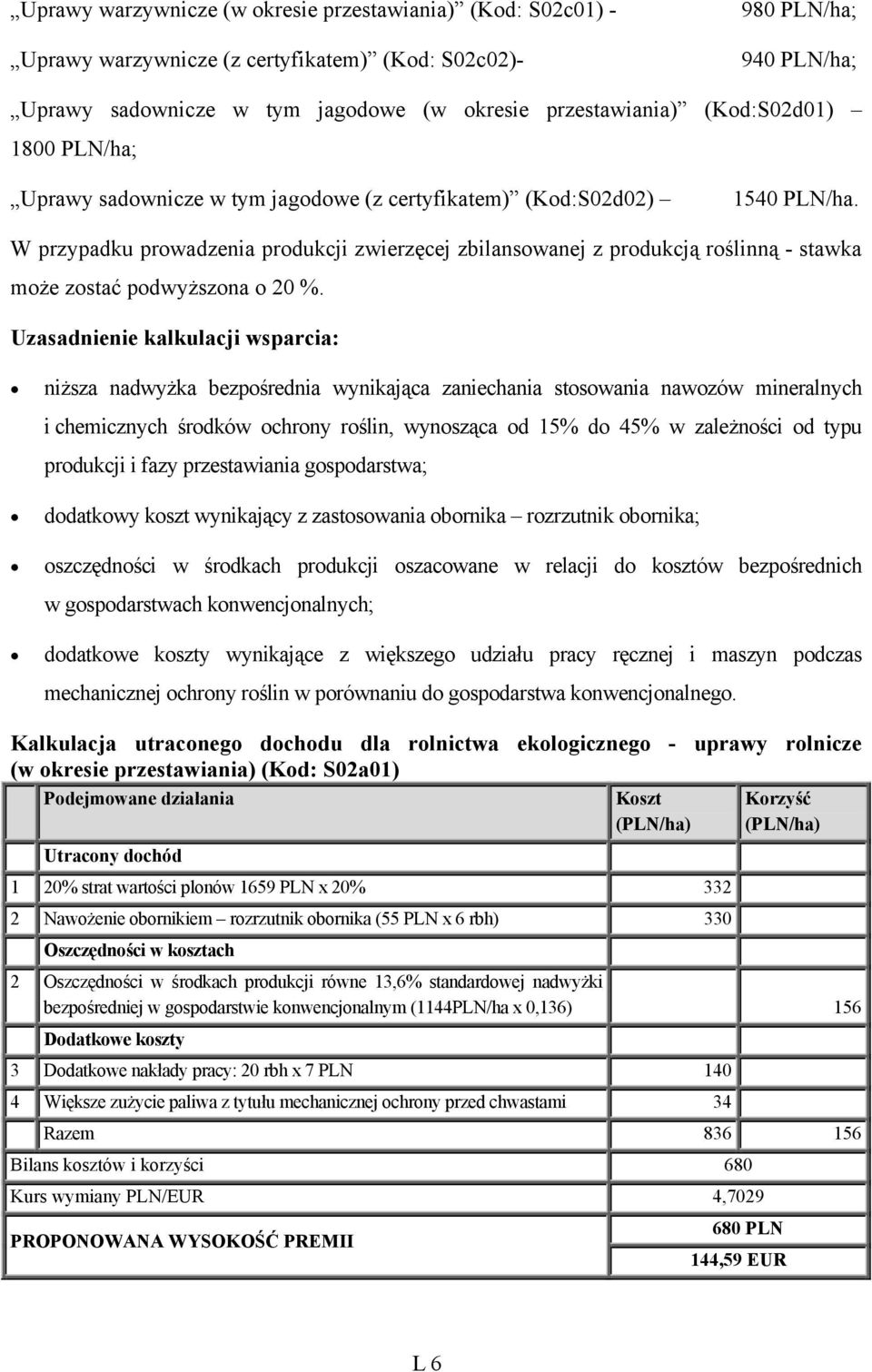 W przypadku prowadzenia produkcji zwierzęcej zbilansowanej z produkcją roślinną - stawka może zostać podwyższona o 20 %.
