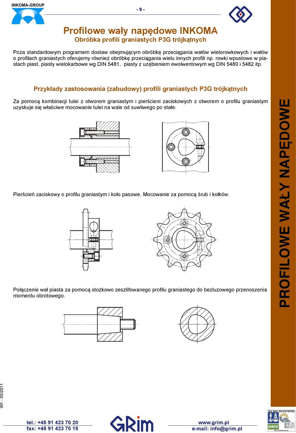 Przykłady zasosowania (zabudowy) rofili graniasych P3G rójkąnych Za omocą kombinacji ulei z oworem graniasym i ierścieni zaciskowych z oworem o rofilu graniasym uzyskuje się właściwe mocowanie ulei