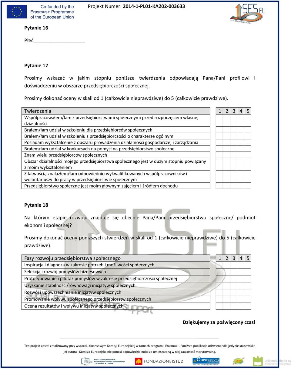 Twierdzenia 1 2 3 4 5 Współpracowałem/łam z przedsiębiorstwami społecznymi przed rozpoczęciem własnej działalności Brałem/łam udział w szkoleniu dla przedsiębiorców społecznych Brałem/łam udział w
