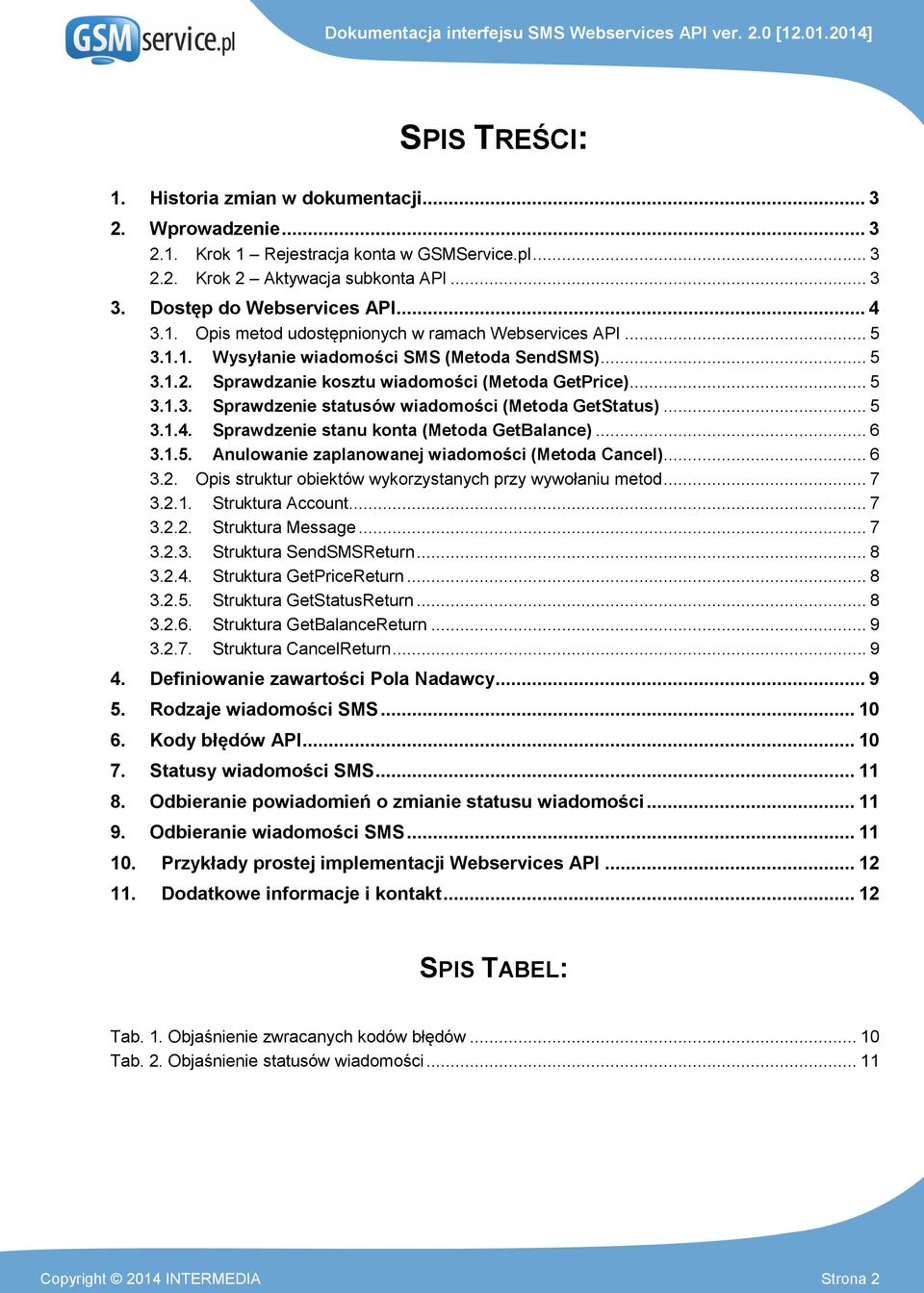 .. 5 3.1.4. Sprawdzenie stanu konta (Metoda GetBalance)... 6 3.1.5. Anulowanie zaplanowanej wiadomości (Metoda Cancel)... 6 3.2. struktur obiektów wykorzystanych przy wywołaniu metod... 7 3.2.1. Struktura Account.