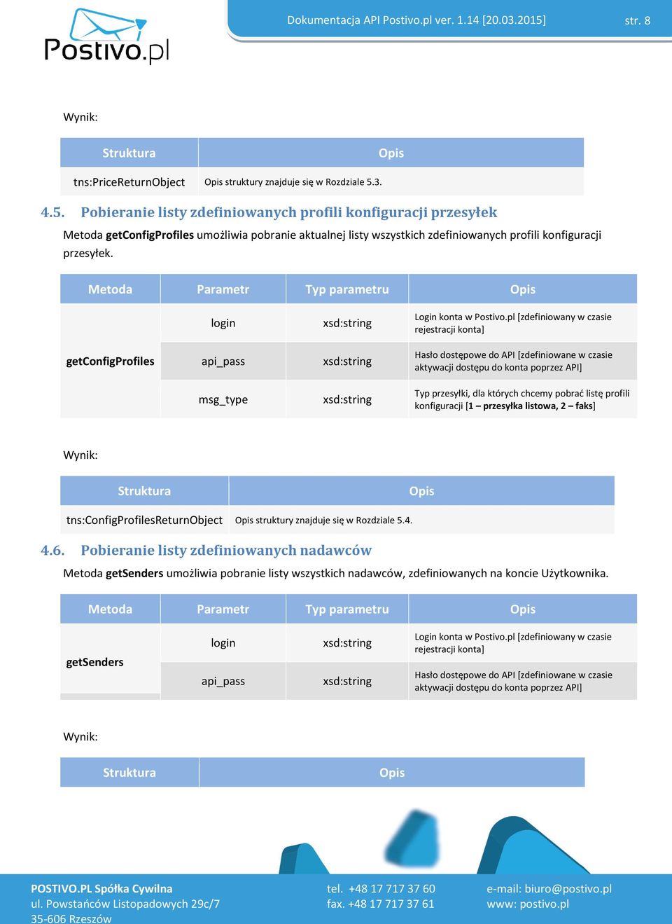 3. 4.5. Pobieranie listy zdefiniowanych profili konfiguracji przesyłek Metoda getconfigprofiles umożliwia pobranie aktualnej listy wszystkich zdefiniowanych profili konfiguracji przesyłek.