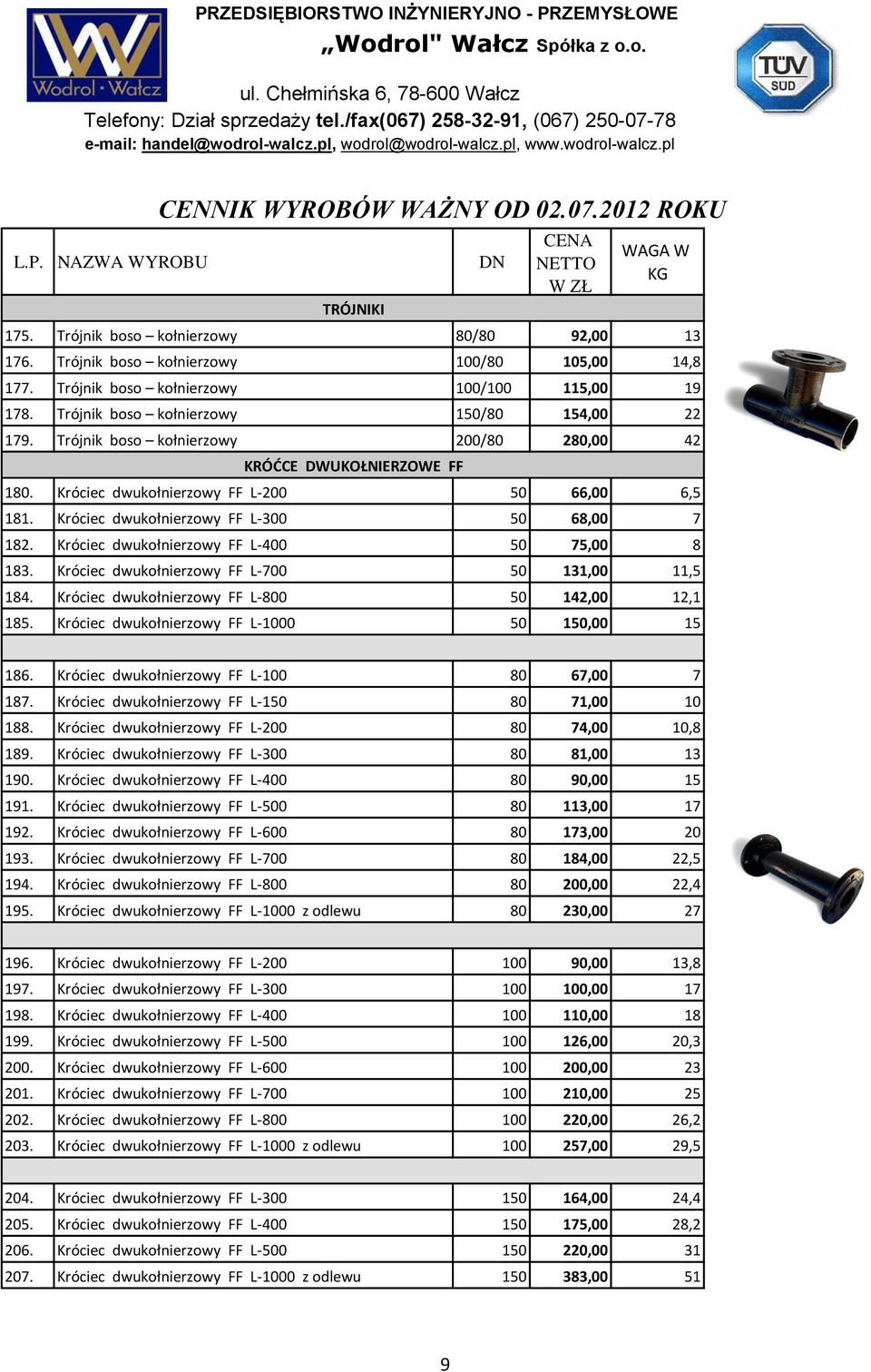 Króciec dwukołnierzowy FF L-300 50 68,00 7 182. Króciec dwukołnierzowy FF L-400 50 75,00 8 183. Króciec dwukołnierzowy FF L-700 50 131,00 11,5 184. Króciec dwukołnierzowy FF L-800 50 142,00 12,1 185.