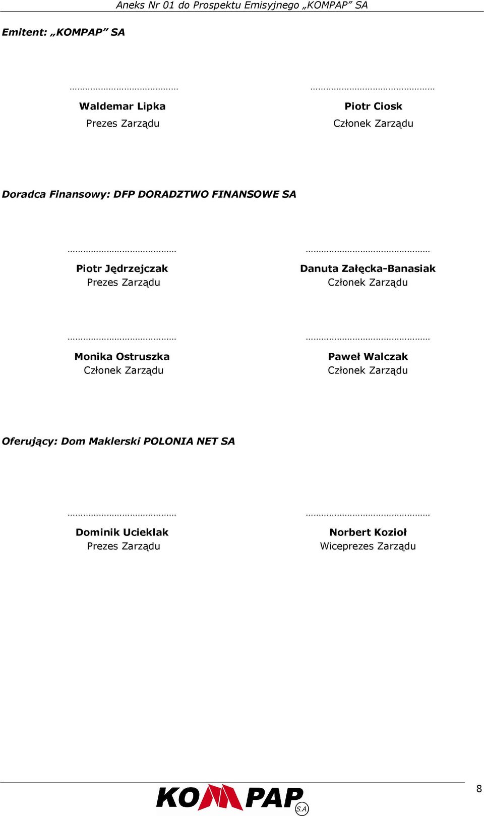 Danuta Załęcka-Banasiak Członek Zarządu Monika Ostruszka Członek Zarządu Paweł Walczak Członek Zarządu