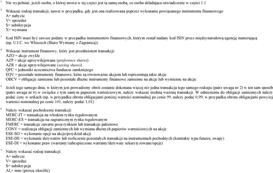 zawsze podany w przypadku instrumentów finansowych, którym został nadany kod ISIN przez międzynarodową agencję numerującą (np. U.I.C.