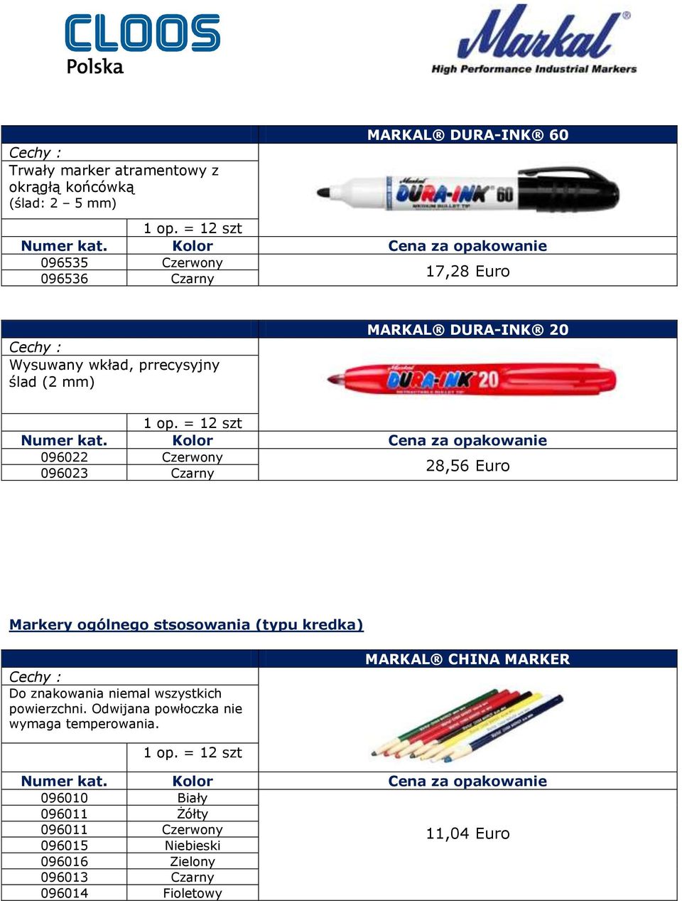 stsosowania (typu kredka) Do znakowania niemal wszystkich powierzchni. Odwijana powłoczka nie wymaga temperowania.