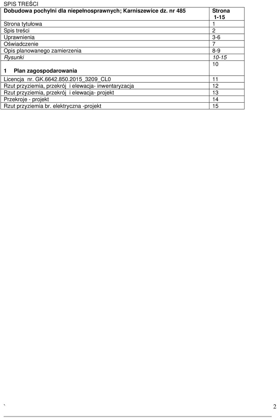 8-9 Rysunki 10-15 1 Plan zagospodarowania Licencja nr. GK.6642.850.