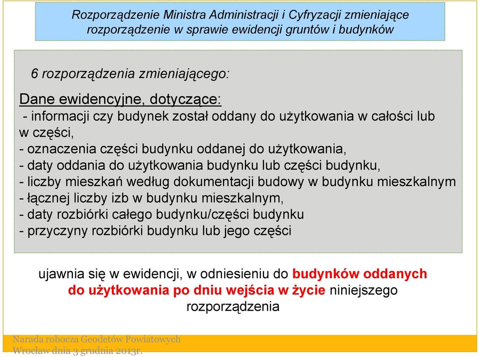 dokumentacji budowy w budynku mieszkalnym - łącznej liczby izb w budynku mieszkalnym, - daty rozbiórki całego budynku/części budynku - przyczyny