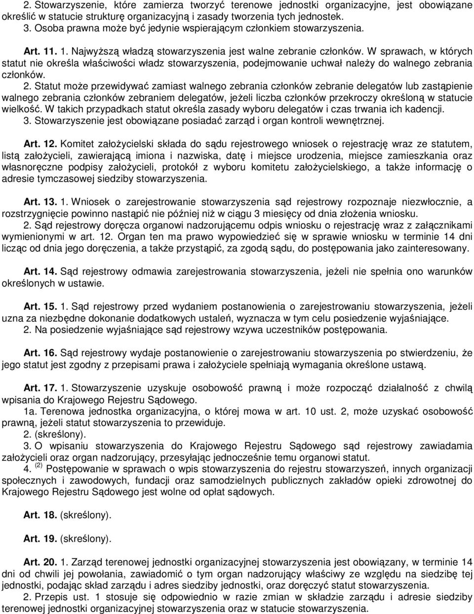 W sprawach, w których statut nie określa właściwości władz stowarzyszenia, podejmowanie uchwał należy do walnego zebrania członków. 2.