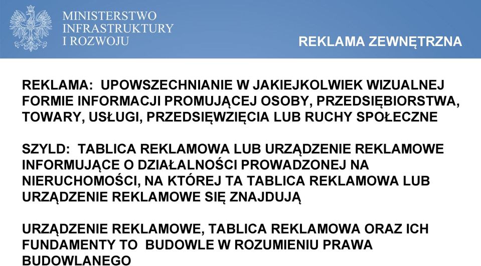 REKLAMOWE INFORMUJĄCE O DZIAŁALNOŚCI PROWADZONEJ NA NIERUCHOMOŚCI, NA KTÓREJ TA TABLICA REKLAMOWA LUB URZĄDZENIE