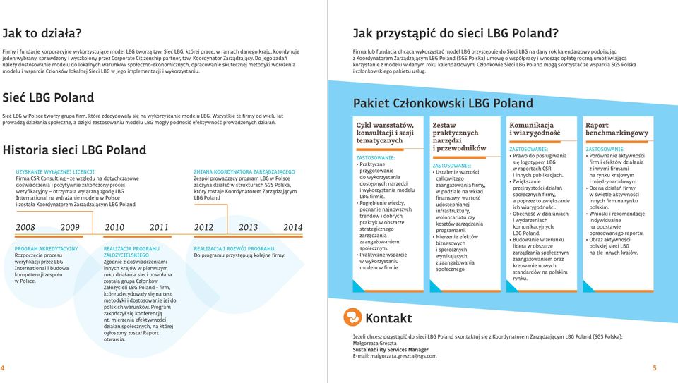 Do jego zadań należy dostosowanie modelu do lokalnych warunków społeczno-ekonomicznych, opracowanie skutecznej metodyki wdrożenia modelu i wsparcie Członków lokalnej Sieci LBG w jego implementacji i