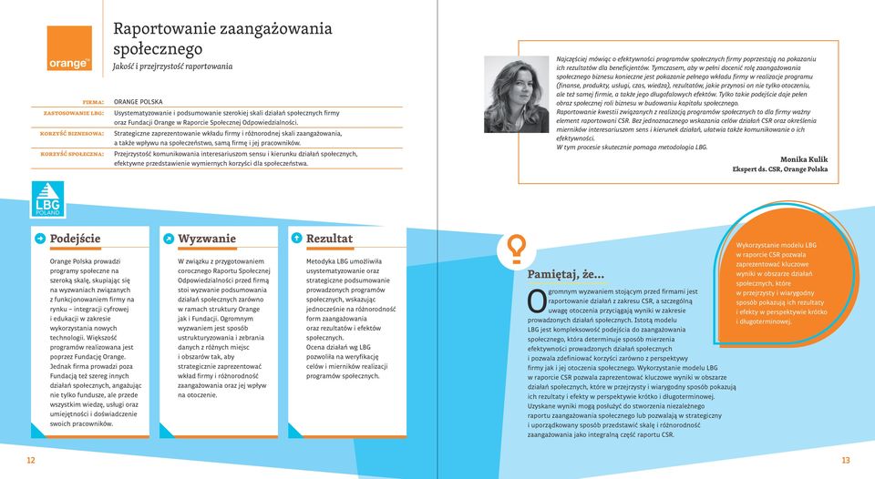 Strategiczne zaprezentowanie wkładu firmy i różnorodnej skali zaangażowania, a także wpływu na społeczeństwo, samą firmę i jej pracowników.