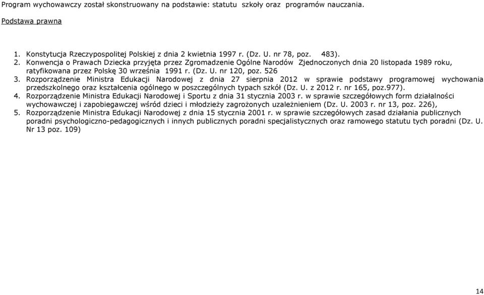 Rozporządzenie Ministra Edukacji Narodowej z dnia 27 sierpnia 2012 w sprawie podstawy programowej wychowania przedszkolnego oraz kształcenia ogólnego w poszczególnych typach szkół (Dz. U. z 2012 r.