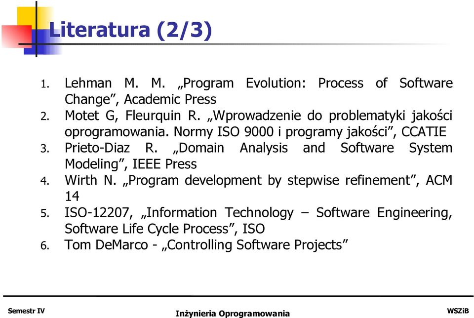 Domain Analysis and Software System Modeling, IEEE Press 4. Wirth N. Program development by stepwise refinement, ACM 14 5.
