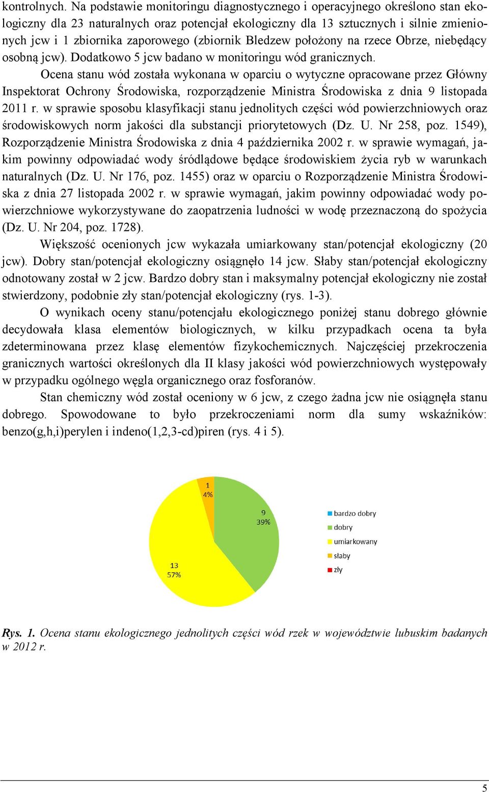 (zbiornik Bledzew położony na rzece Obrze, niebędący osobną jcw). Dodatkowo 5 jcw badano w monitoringu wód granicznych.