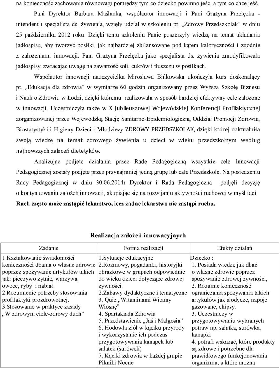 Zdrowy Przedszkolak w dniu 25 października 2012 roku.