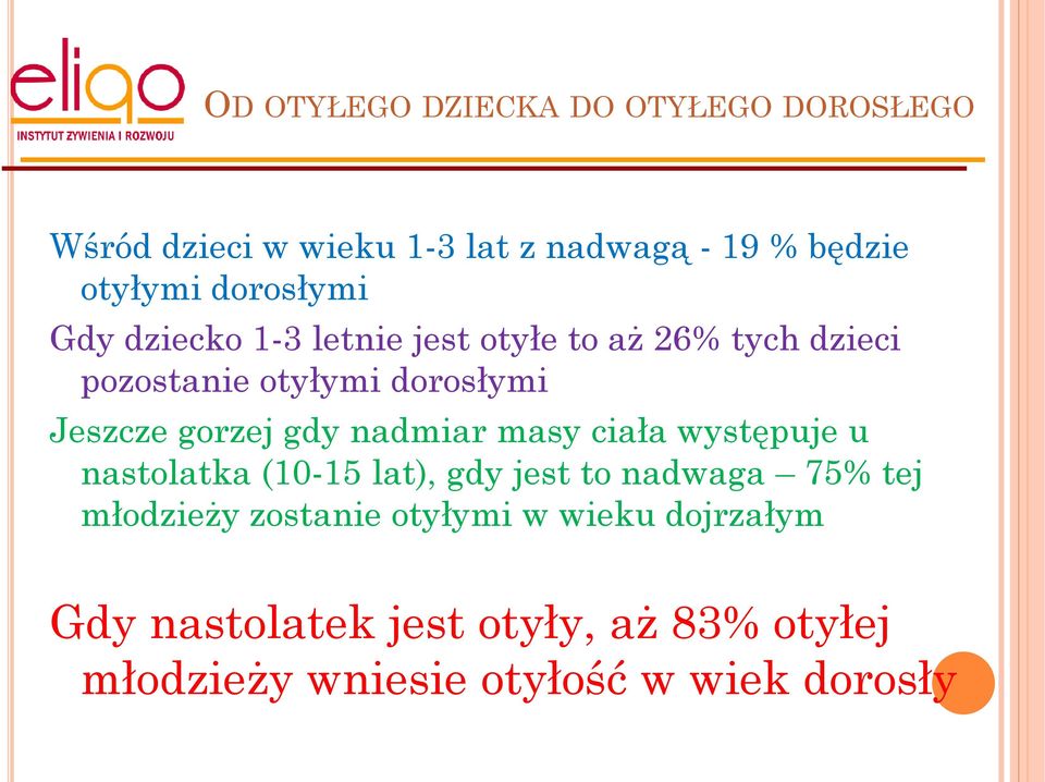 gorzej gdy nadmiar masy ciała występuje u nastolatka (10-15 lat), gdy jest to nadwaga 75% tej młodzieży